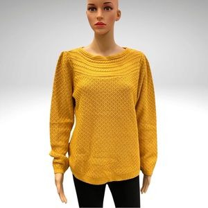 Croft Barrow Boatneck Mixed Knit Pullover Sweater Mustard Yellow Womens Medium
